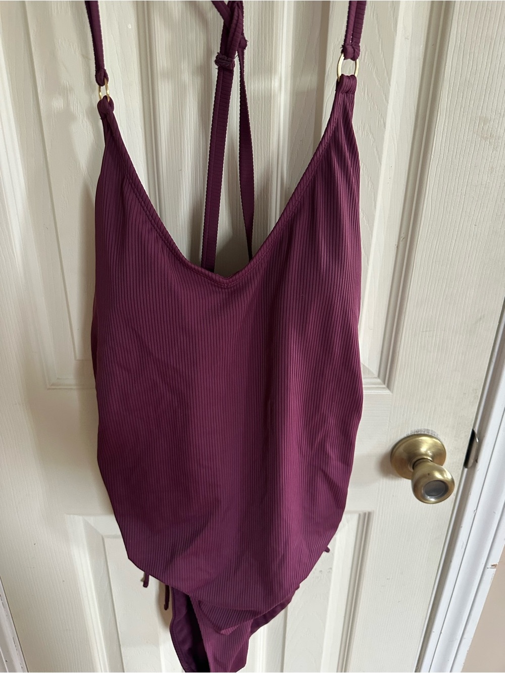 Time and Tru Ribbed Plum One Piece Bathing Suit  with Adjustable Straps